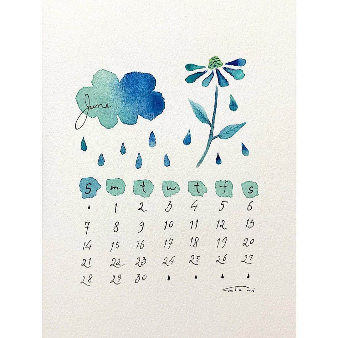 高杉さと美のインスタグラム：「6月スタート🌿 豊かな恵みが降り注ぐ月となりますように。 . . . #june #calendar #illustration #skechbook #doodle #watercolor #6月 #カレンダー #季節 #植物のある暮らし」