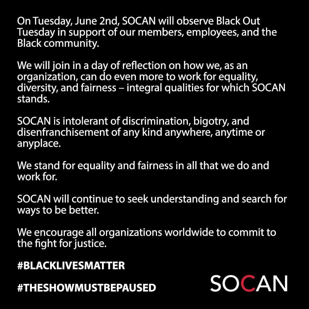 SOCANさんのインスタグラム写真 - (SOCANInstagram)「#theshowmustbepaused」6月2日 1時48分 - socanmusic