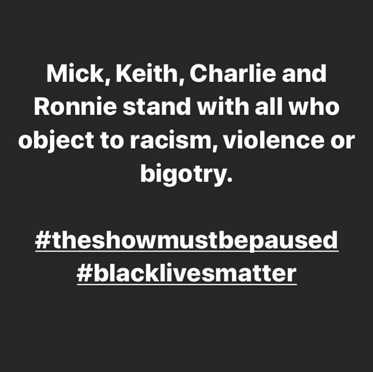 The Rolling Stonesさんのインスタグラム写真 - (The Rolling StonesInstagram)「Mick, Keith, Charlie and Ronnie stand with all who object to racism, violence or bigotry.  #theshowmustbepaused  #blacklivesmatter」6月2日 1時57分 - therollingstones
