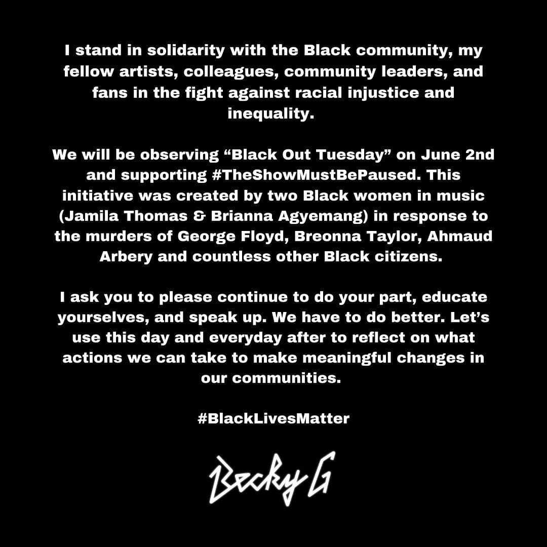 ベッキーGさんのインスタグラム写真 - (ベッキーGInstagram)「Please join us. ✊🏽 #TheShowMustBePaused Black Lives Matter.」6月2日 14時06分 - iambeckyg