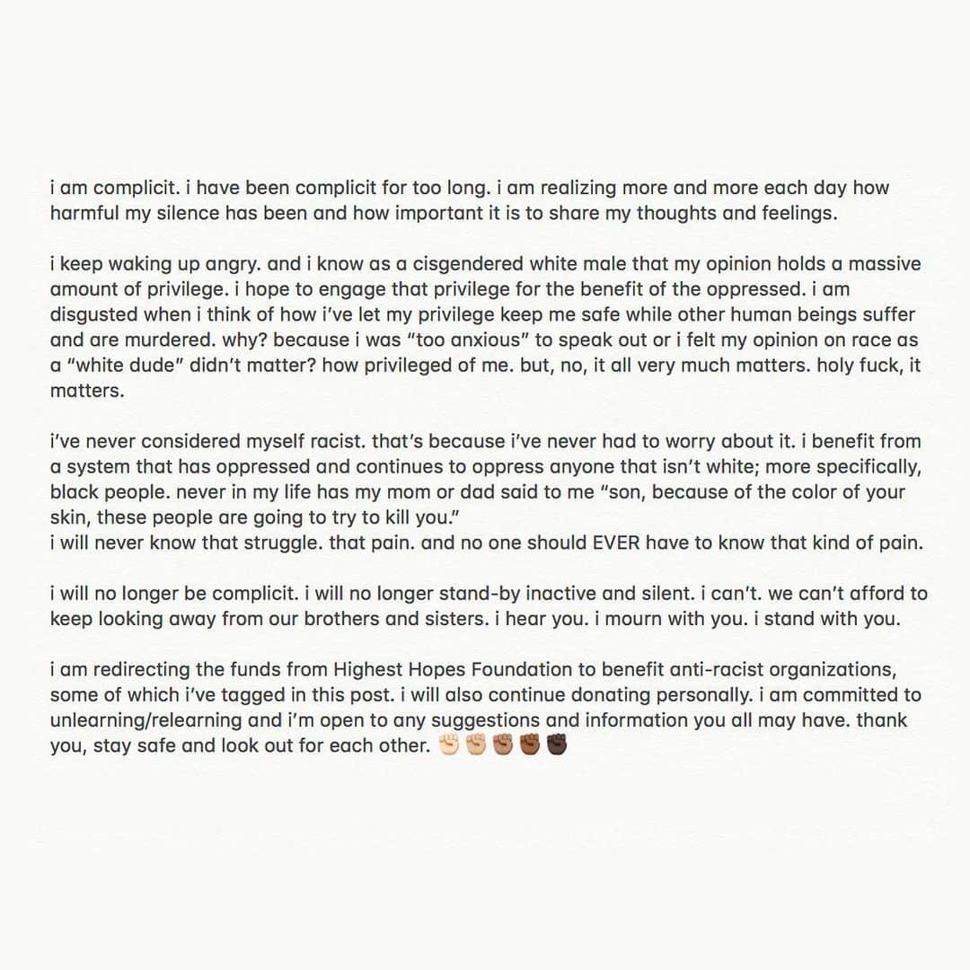 のインスタグラム：「#Repost @brendonurie ... Please read. Take a look at the link in my bio, and let’s all continue to educate #BlackLivesMatter #JusticeForGeorgeFloyd」