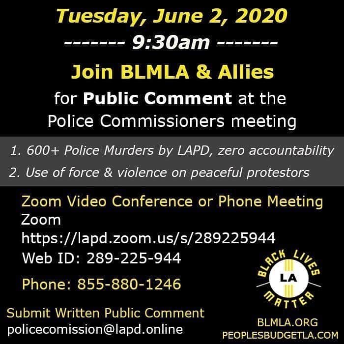 ボニー・ライトのインスタグラム：「LA we have a zoom meeting tomorrow, tuesday june 2nd 9:30am this is from @blmlosangeles please join the police commissioners meeting and let your voices be heard in the comments! demanding justice for the 600+ lives taken with zero accountability and the abhorrent use of force and violence towards peaceful protestors. see you in the comments! zoom link in my stories + in this pic」