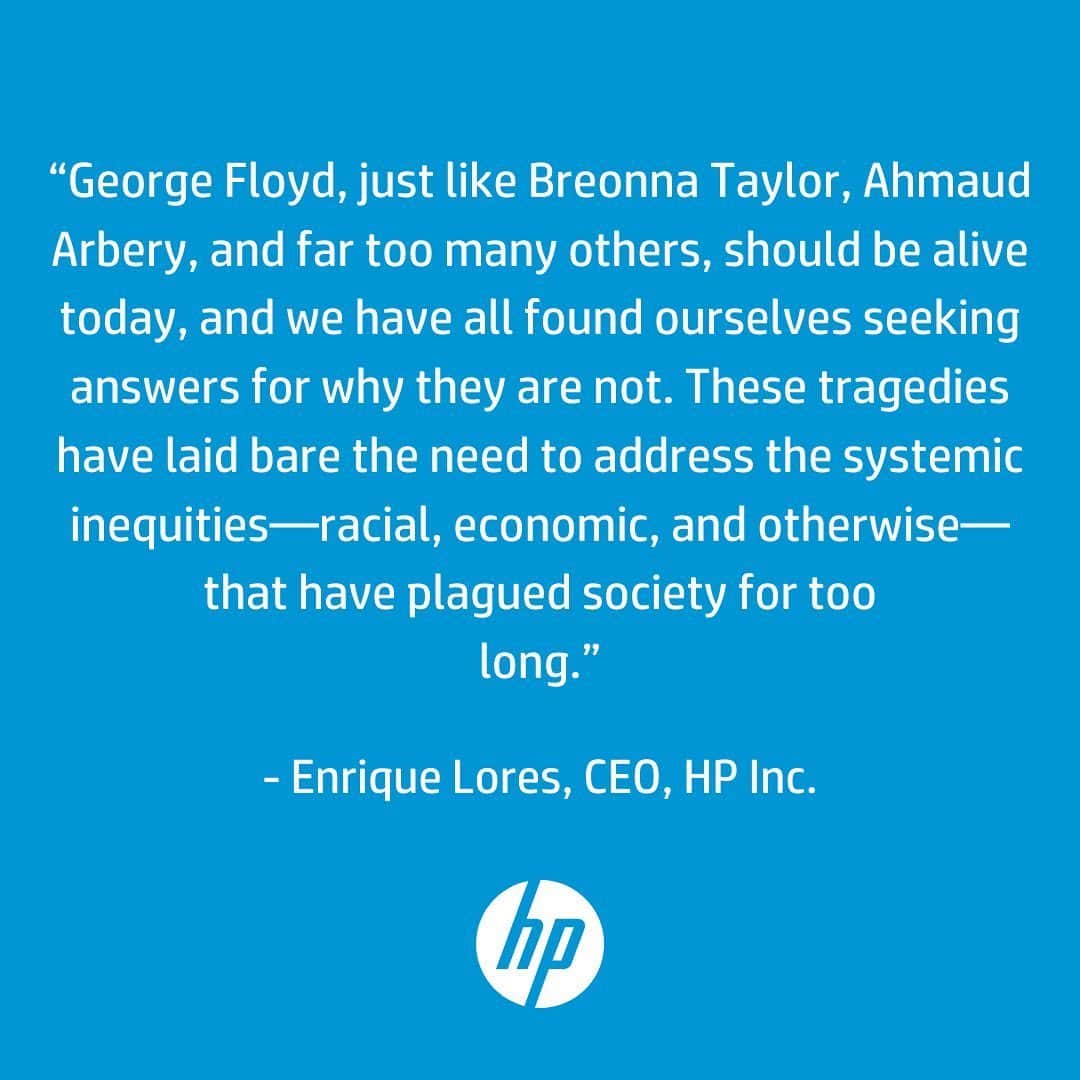 HP（ヒューレット・パッカード）のインスタグラム：「We have all been following the news from Minneapolis and other cities across the country. This is a moment for reflection and resolve. From these tragic events, we must find new ways to achieve progress – as companies, as communities and as individuals. Letter to HP employees: [Link in bio]」