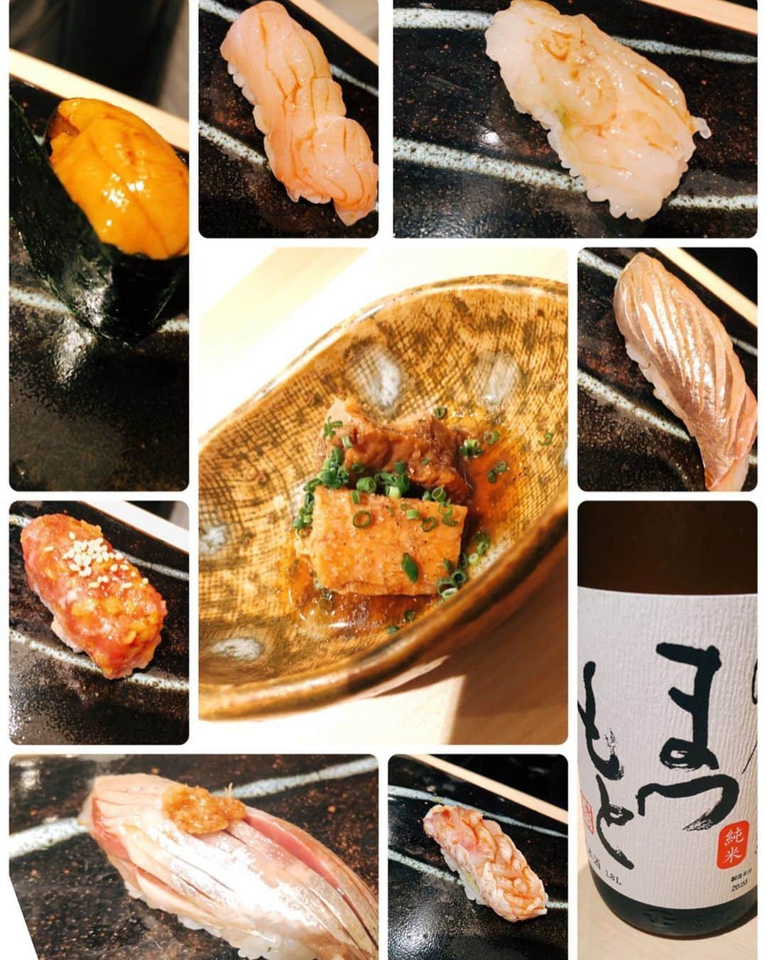 山脇千文美のインスタグラム：「「大切な人と食べるお寿司と日本酒は格別」と言う名言を生み出した。 幸せ〜🙂🙂🙂 #お寿司 #曙橋 #志げる #大切な日 #今日からまた頑張ろう」