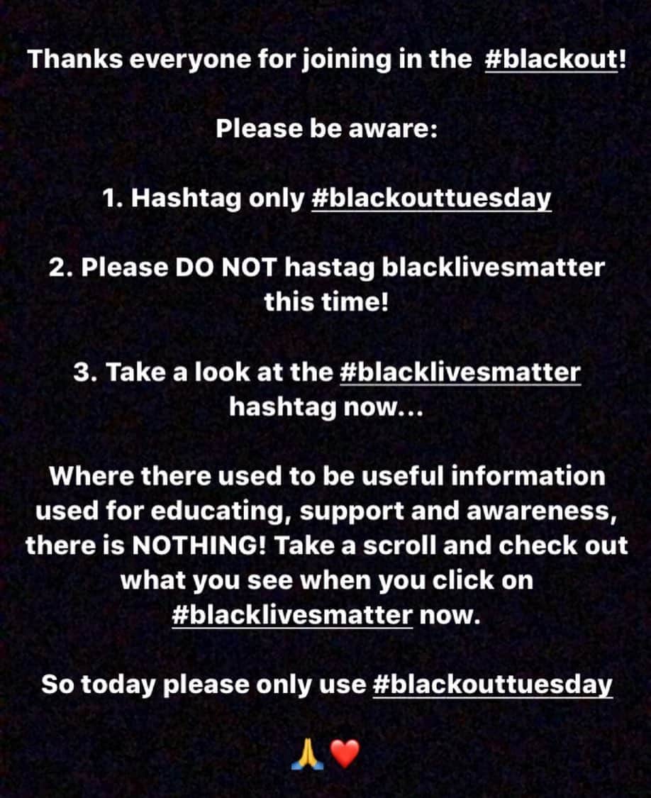 ヴァネッサ・ジェームスのインスタグラム：「#blackoutuesday 🙏❤️ If you haven't already done so... please remove your blacklivesmatter hashtags from your blackouttuesday posts!」