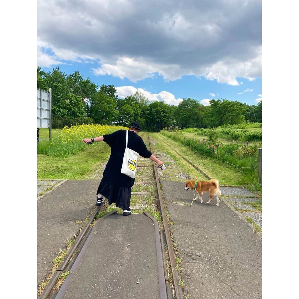 林唯衣さんのインスタグラム写真 - (林唯衣Instagram)「リリートレインという鉄道が公園内に走っているおかげで、スタンドバイミー気分が味わえる写真が撮れる百合が原公園、ゆっくりきたの初めてかも！　#こたろーはいくちゃんの愛犬です」6月2日 20時59分 - yui__hayashi