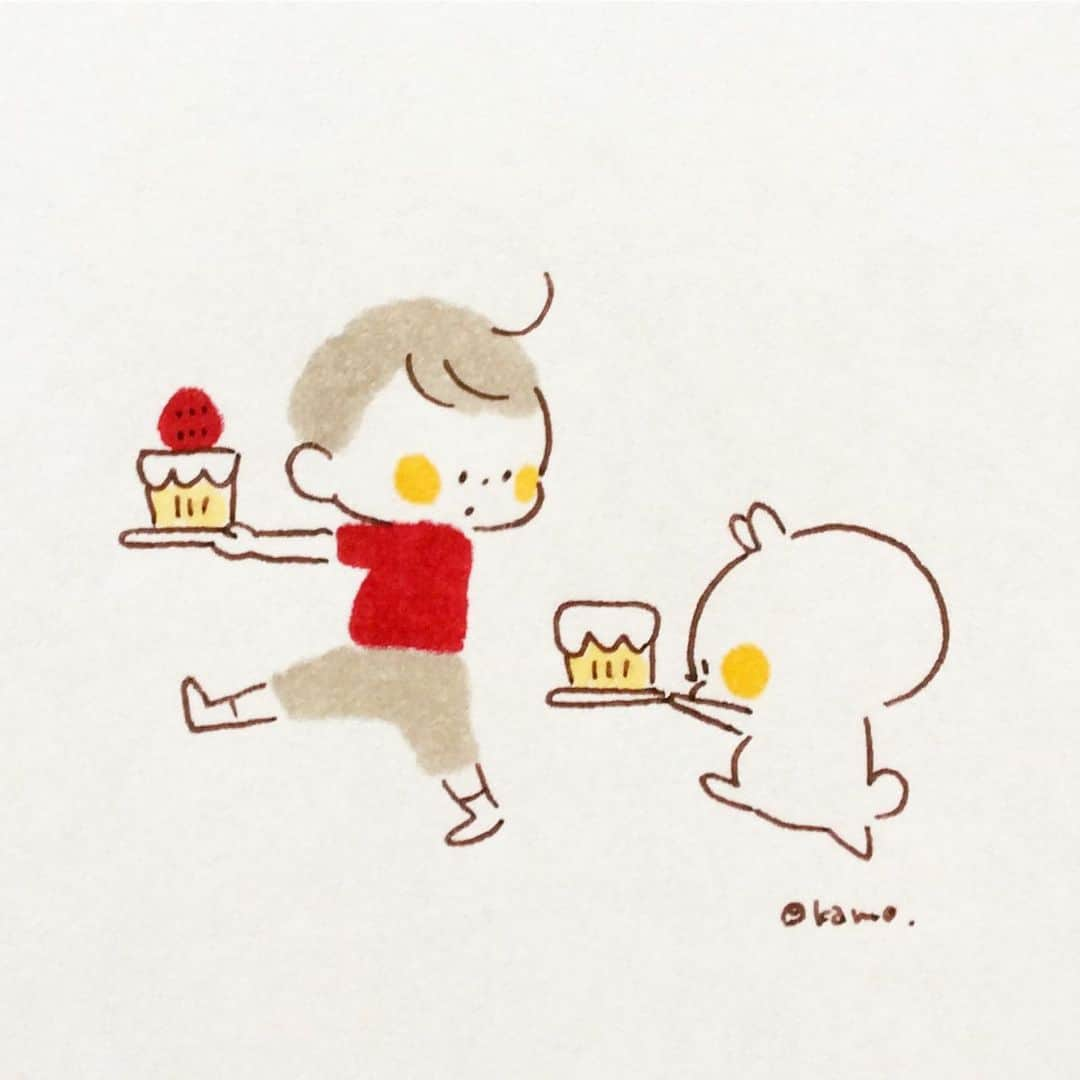 カモさんのインスタグラム写真 - (カモInstagram)「今日のおやつ #苺#カップケーキ#strawberry#cupcake#イラスト#illustration#ウサギタケ#usagitake」6月3日 9時51分 - illustratorkamo