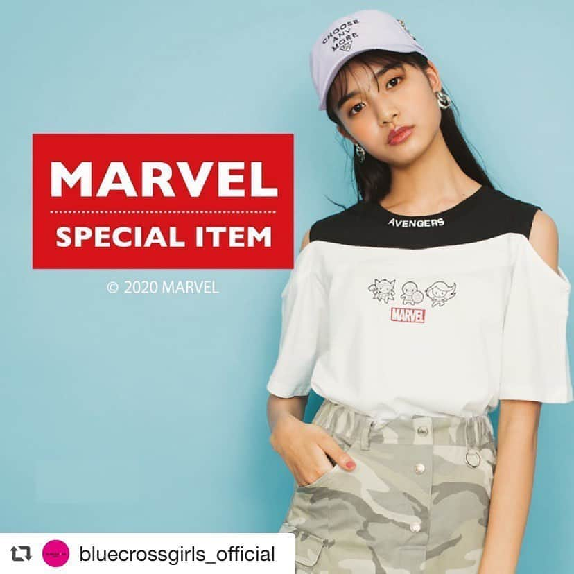 girls fesさんのインスタグラム写真 - (girls fesInstagram)「#repost @bluecrossgirls_official via @PhotoAroundApp  ブルークロス ガールズからMARVEL Special Item 発売✨﻿ ﻿ 大人気MARVELの人気キャラクター、ソー、キャプテン・アメリカ、ブラック・ウィドとボックスロゴがセンターにプリントされた 　Tシャツが発売😊﻿ インナーにタンクトップを重ねたようなレイヤードデザインで、さりげない肩だし肌見せスタイルが叶う オシャレなデザインもポイントです☆みんな是非チェックしてね‼️ ﻿ ☑️MARVEL　レイヤード風Tシャツ 1102205 ¥7900＋tax ☑︎迷彩柄スカパン 1102107　\9800＋tax﻿　☑キャップ　1101406　\4900+TAX ﻿ 営業再開した全国のSHOPの他、BLUECROSS girls 公式オンラインショップ【ナルミヤオンライン】からもお買い物できるよ🎶　SHOPリストやオンラインSHOPはインスタグラムホームのURLをクリックしてチェックしてね📱💻﻿ ﻿ #bluecrossgirls#ブルークロスガールズ#ナルミヤオンライン#narumiyaonline#MARVEL#マーベル#キャプテンアメリカ#CAPTAINAMERICA#ソー#THOR#ブラックウィド#BLACKWIDO」6月3日 15時09分 - girlsfes_official