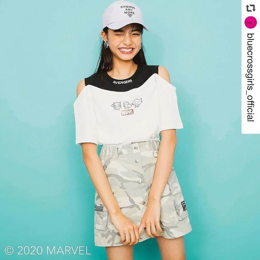 girls fesさんのインスタグラム写真 - (girls fesInstagram)「#repost @bluecrossgirls_official via @PhotoAroundApp  ブルークロス ガールズからMARVEL Special Item 発売✨﻿ ﻿ 大人気MARVELの人気キャラクター、ソー、キャプテン・アメリカ、ブラック・ウィドとボックスロゴがセンターにプリントされた 　Tシャツが発売😊﻿ インナーにタンクトップを重ねたようなレイヤードデザインで、さりげない肩だし肌見せスタイルが叶う オシャレなデザインもポイントです☆みんな是非チェックしてね‼️ ﻿ ☑️MARVEL　レイヤード風Tシャツ 1102205 ¥7900＋tax ☑︎迷彩柄スカパン 1102107　\9800＋tax﻿　☑キャップ　1101406　\4900+TAX ﻿ 営業再開した全国のSHOPの他、BLUECROSS girls 公式オンラインショップ【ナルミヤオンライン】からもお買い物できるよ🎶　SHOPリストやオンラインSHOPはインスタグラムホームのURLをクリックしてチェックしてね📱💻﻿ ﻿ #bluecrossgirls#ブルークロスガールズ#ナルミヤオンライン#narumiyaonline#MARVEL#マーベル#キャプテンアメリカ#CAPTAINAMERICA#ソー#THOR#ブラックウィド#BLACKWIDO」6月3日 15時09分 - girlsfes_official