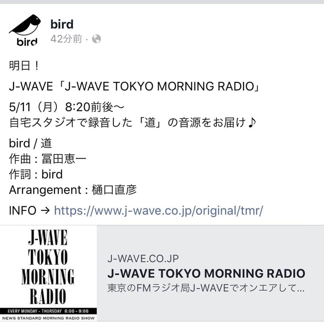 birdさんのインスタグラム写真 - (birdInstagram)「明日の朝、よかったら聴いてください♫  #jwave  #樋口直彦　#bird」5月10日 18時14分 - birdwatchnet