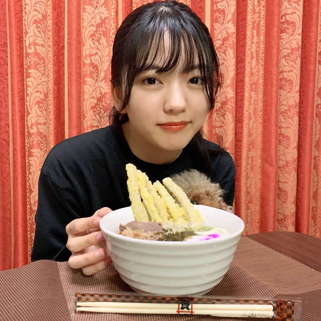 ばってん少女隊さんのインスタグラム写真 - (ばってん少女隊Instagram)「【#理子からの投稿】 #資さんうどん をお持ち帰りでお家で食べました😋 ランちゃんも興味津々🐶（顔隠れてるけど笑笑）  #お持ち帰り #福岡 #うどん #上田理子 #ばってん少女隊 #ばっしょー」5月10日 21時57分 - but_show.insta