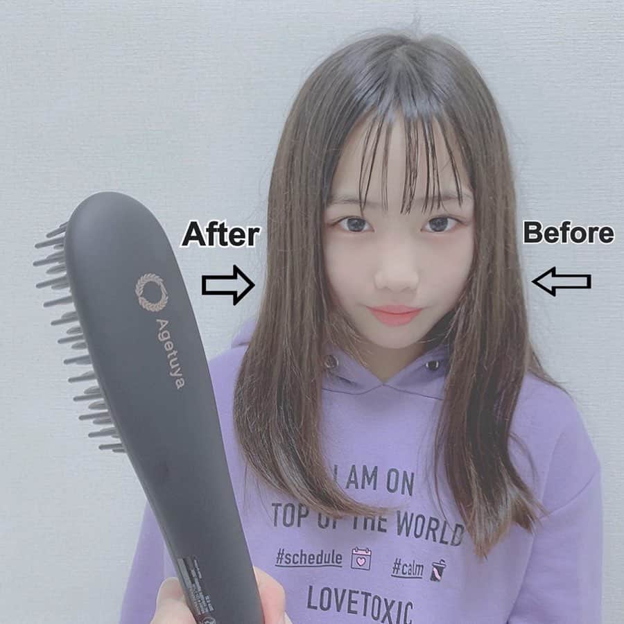 kaorinさんのインスタグラム写真 - (kaorinInstagram)「前に末っ子のくせっ毛を簡単にとかすだけでサラサラにできる @agetuya のアゲツヤコームを載せたんだけど、小5の次女はミニブラシの方を愛用していて、ミニサイズで動かしやすいから、ふんわりとした前髪のセットとか細かいところもやりやすいみたい✨ ・ サッととかすだけでしっかりストレートヘアに✨ だけどブラシアイロンなので、ナチュラルなストレートヘアになりますよ👍 ・ Before Afterと次女がヘアセットしてる動画も載せたのでスワイプしてみてね♡ ・ 加熱部分が直接肌に触れない安全設計なので、小5でも上手に扱えました👌✨ ・ ・ #agetuya#アゲツヤ#ミニブラシアイロン#ヘアアレンジ#pr#女の子#小学生#ヘアセット#ヘアスタイル#ストレートヘア」5月10日 22時54分 - kaorinnnhyrk
