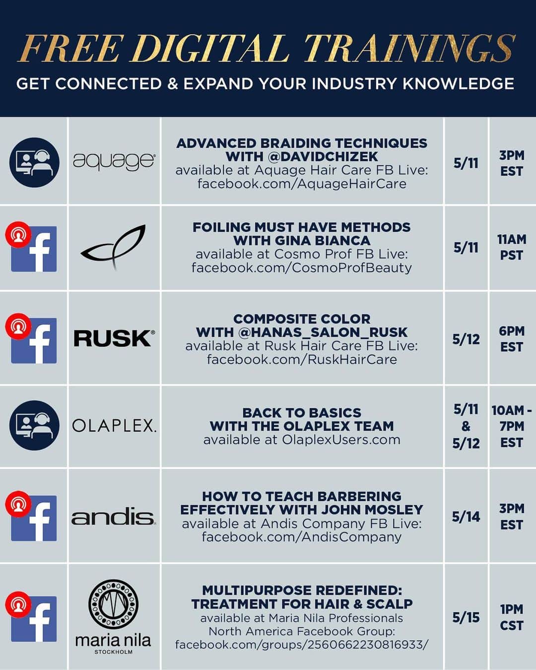 CosmoProf Beautyさんのインスタグラム写真 - (CosmoProf BeautyInstagram)「Build up your salon know-how and impress clients when you open back up! Take advantage of this time to learn a new skill or refresh on the basics. Here is a list of our top FREE webinar picks for this week (5/11–5/15). Link in bio for full calendar with clickable meeting links.」5月10日 23時01分 - cosmoprofbeauty