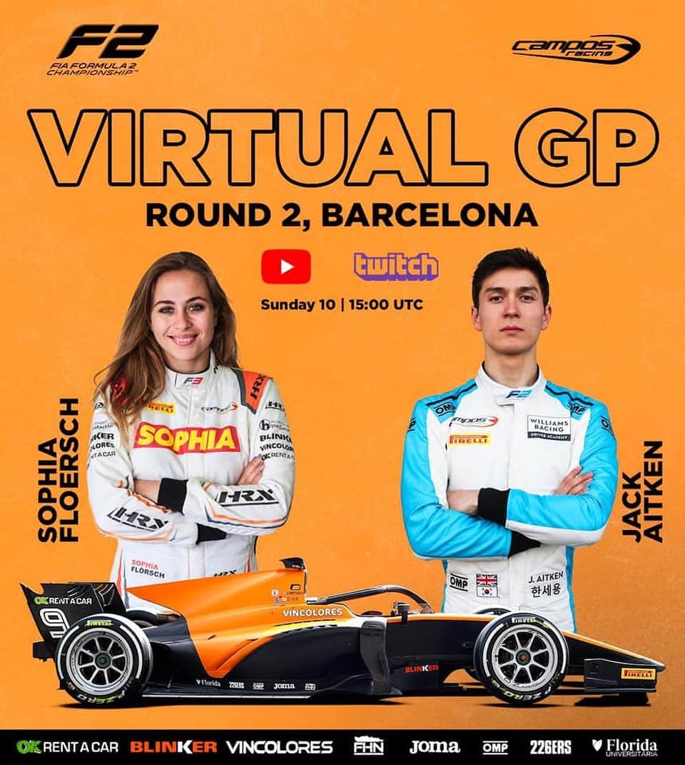 のインスタグラム：「Virtual @fiaf2championship race coming up now 💪🏽🏁 Looking forward to be racing in Barcelona 🇪🇸 now in the F2 😇 Software is the F1 2019 game of @codemastersgames Let’s have some fun peeps 😇👏🏽 || #sophia #sophia99 #racegirl #changeagent #motorsport #racing #simulator #raceroom #esports」