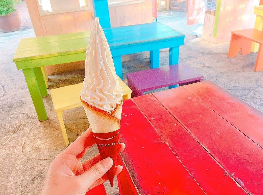 大盛真歩さんのインスタグラム写真 - (大盛真歩Instagram)「🍦❤️﻿ ﻿ 大好きなアイスクリーム！﻿ これは何年か前に沖縄で食べた時の😚﻿ ﻿ テーブルがカラフルで可愛かった！﻿ ﻿ #アイスクリーム #クレミア #ソフトクリーム #クレミアソフト #沖縄 #家族旅行 #インスタ映え #icecream #instagood  #過去pic」5月10日 23時25分 - maho_usagi