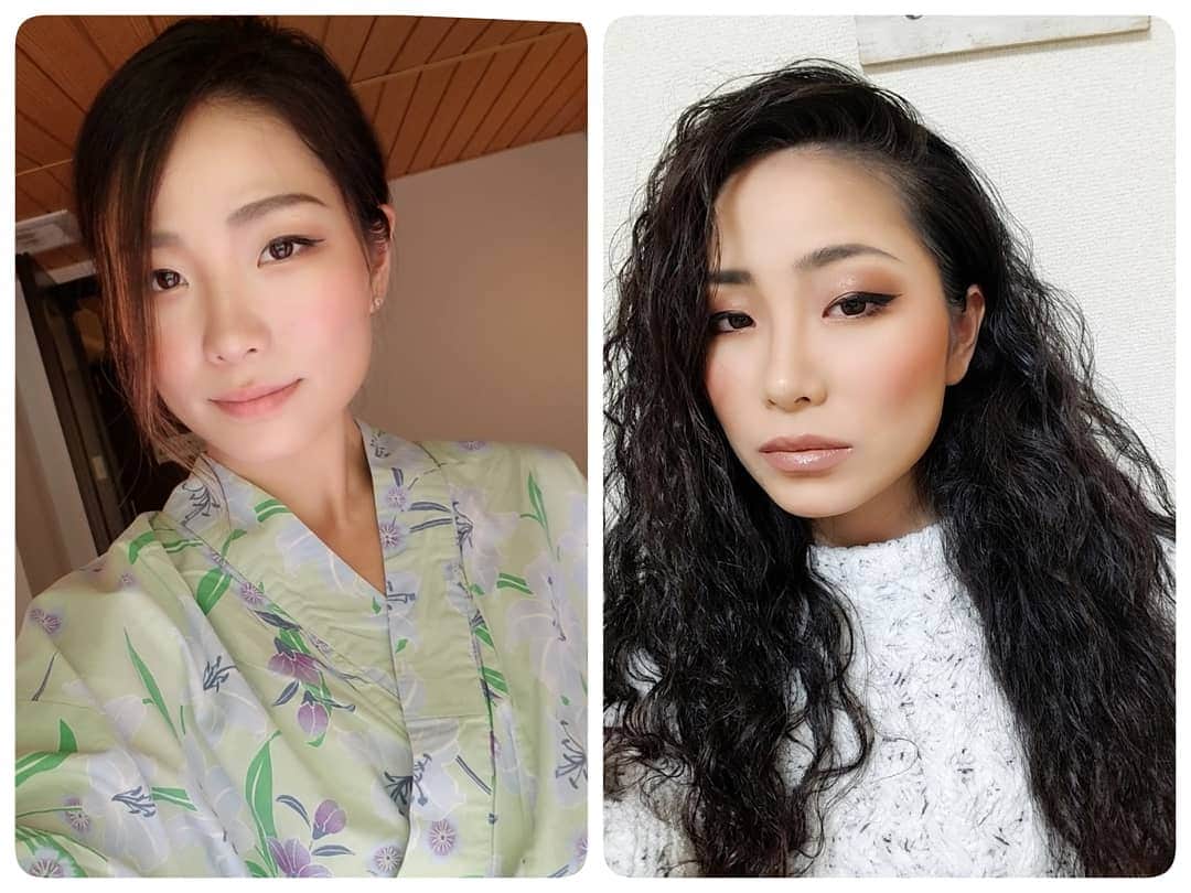 永吉令奈のインスタグラム：「[2018vs2020] . . 体の変化もまあまあ著しいけど、ヘアとメイクもけっこう変わってる... 別人(笑) . . 毎年テーマ決めて色んな自分になるのが趣味💁‍♀️w」
