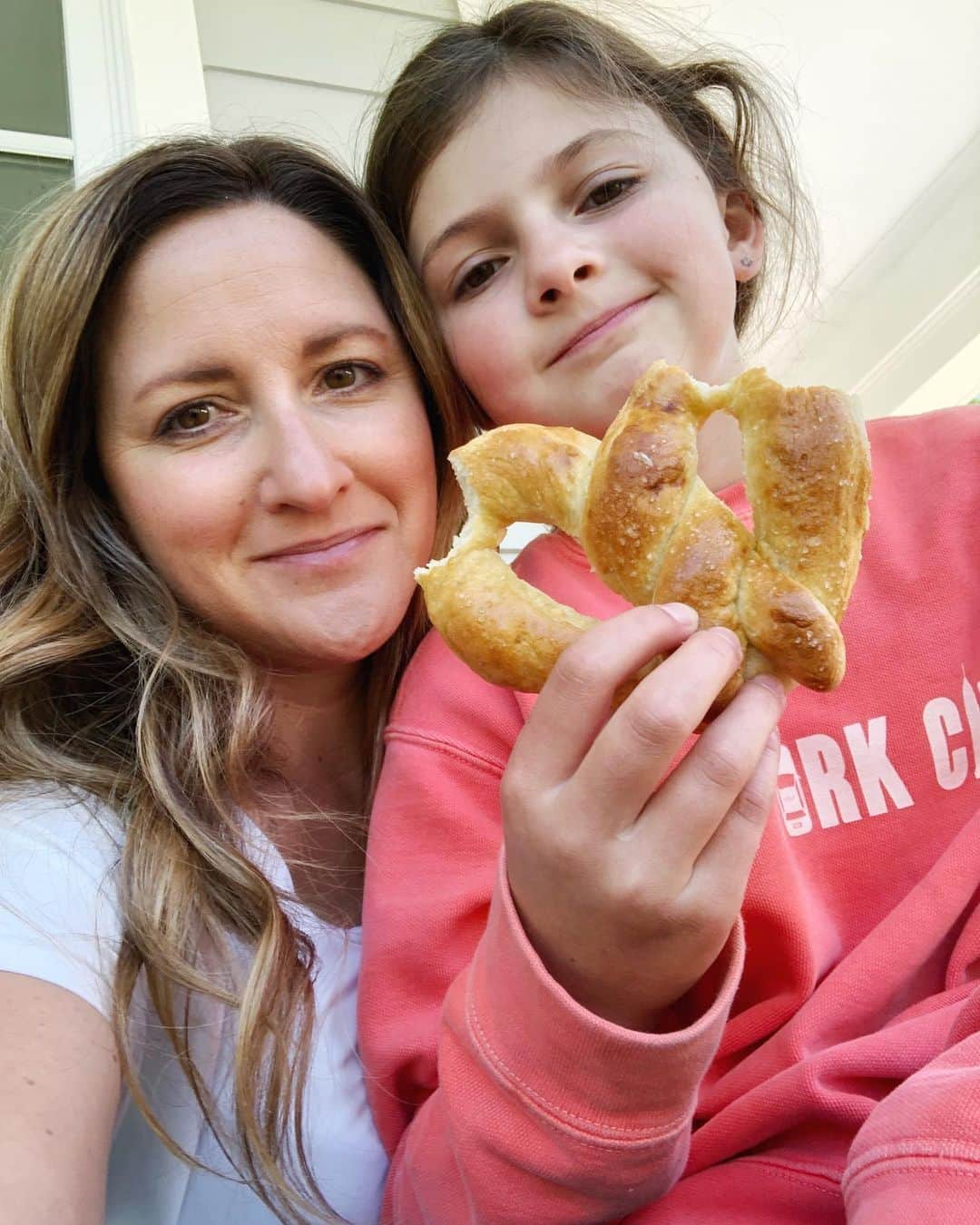 Angie Keiserのインスタグラム：「Spoiled me this morning. By this afternoon she had spiked a fever. Homemade pretzels, snuggles on the couch and lots of movies to wrap up the day. Happy Mother’s Day to all the moms out there, because we all know this is truly a ‘no days off’ gig ❤️」
