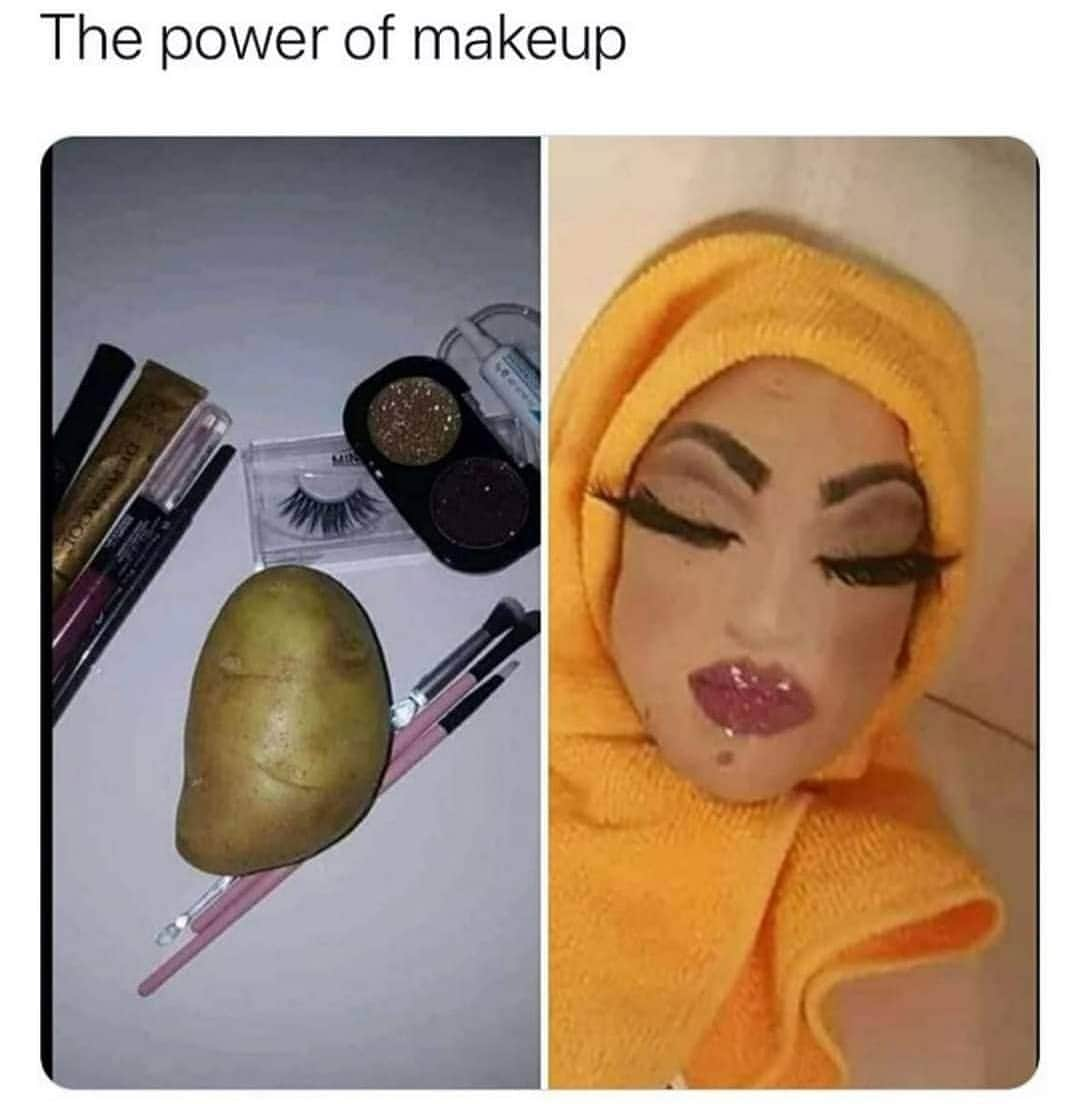 MomsWearMakeUp2のインスタグラム：「Potato glow up.  ___ #loveit #momswearmakeuptoo #makeup #makeuplover #makeupbyme #makeupobsessed #wakeupandmakeup #instamakeup #instabeauty #makeupmafia #ilovemakeup #lipstick #beauty #makeupartist #mua #jk #diy #motd #nofilter #picoftheday #makeupjunkie #makeupaddict #bblogger #plussize #l4l #effyourbeautystandards  #funny #meme #memes」