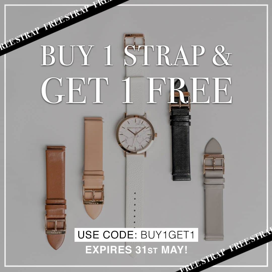 のインスタグラム：「Get two looks for the price of one ⌚️ Buy 1 strap online and get 1 on us! Simply use the code 'BUY1GET1' at checkout ~ offer ends May 31, so hurry to shop via the link in our bio before stock runs out!」