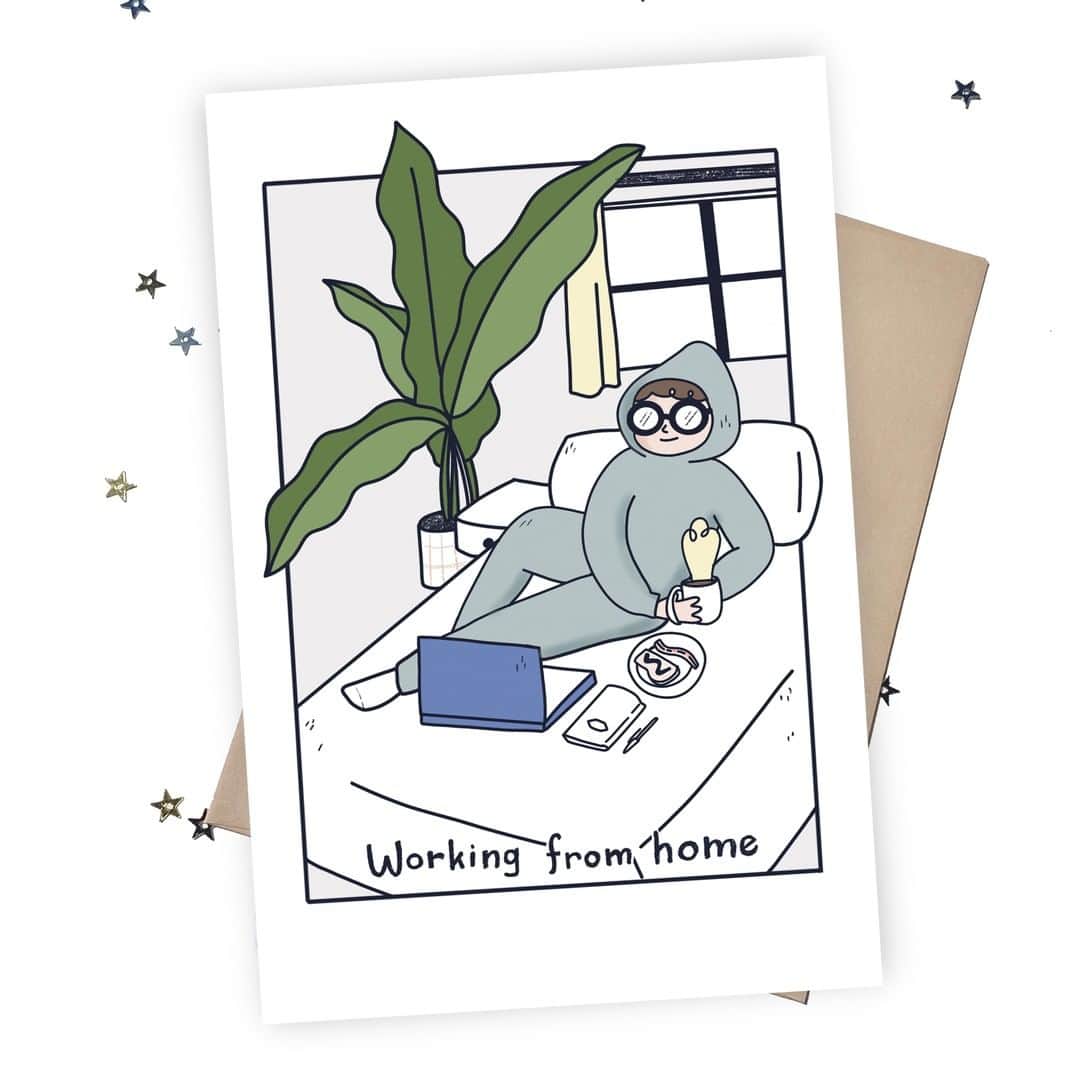 フリーディアのインスタグラム：「How many of you are working from home? The real question is, how many of you are working from bed??⠀⠀⠀⠀⠀⠀⠀⠀⠀ #newpostcard⠀⠀⠀⠀⠀⠀⠀⠀⠀ *⠀⠀⠀⠀⠀⠀⠀⠀⠀ *⠀⠀⠀⠀⠀⠀⠀⠀⠀ 家から働いている人？本当の質問は、ベッドから働いている人いますか？⠀⠀⠀⠀⠀⠀⠀⠀⠀ ＃新しいポストカード⠀⠀⠀⠀⠀⠀⠀⠀⠀ #quarantinecard #covidcard #missyourface #stayhome #stayinside #lockdown #shutdown #facemask #adultmask #etsy #quarantinelove #quarantinelife #stationery #postcard #memories #penpals #lovedones #nurses #frontliners #newmoonpapergoods #nmpg」