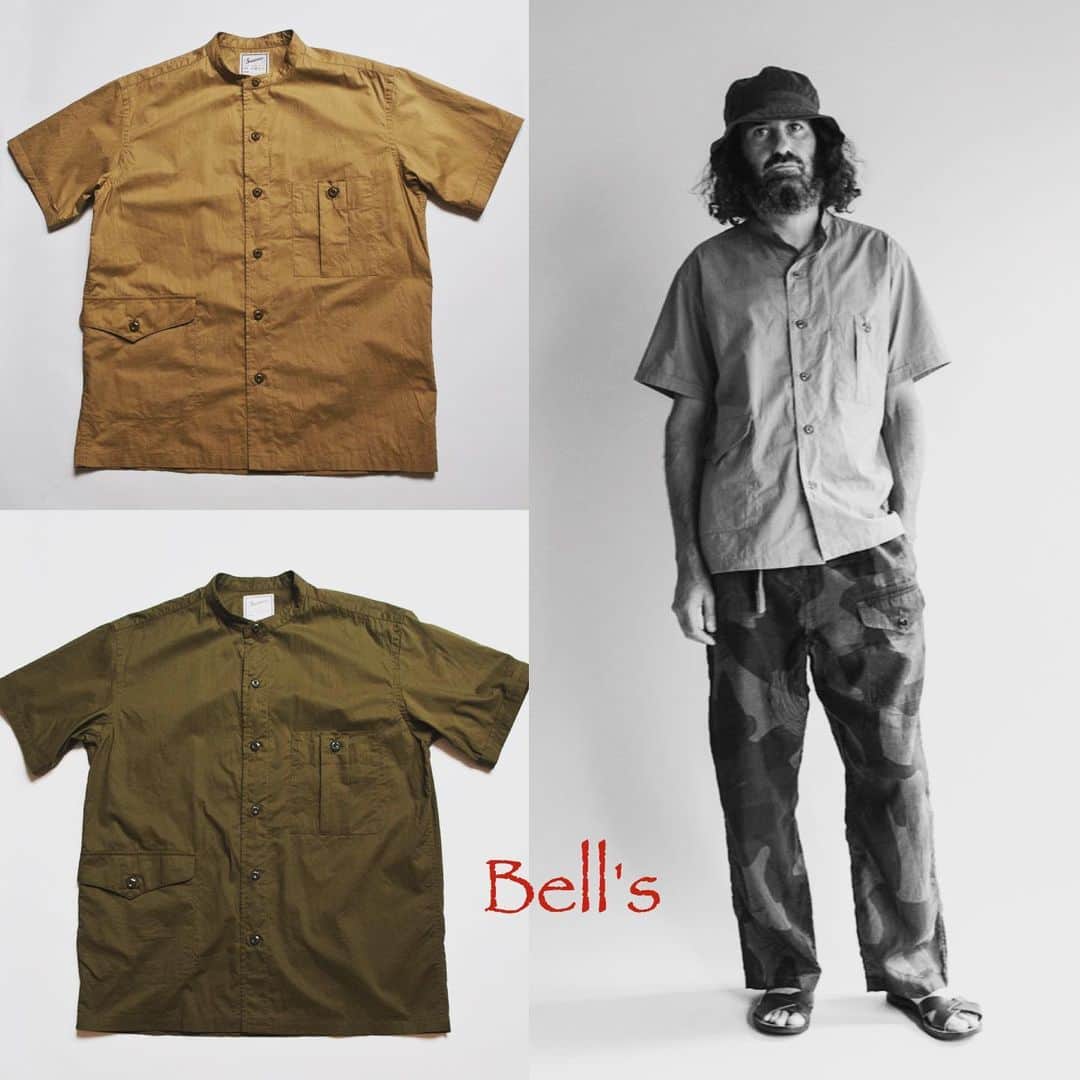 のインスタグラム：「Soundman '20  S/S Collection  ITEM. "Bell's"(ベルズ) ブリティッシュ・コンバット・カーゴパンツの2つのポケットを半袖のバンドカラーシャツに載せる遊びを入れました。 次回の Soundman  IGTVでも紹介します。 #Soundman #サウンドマン #2020ss  #heritagestyle  #mensfashion #madeinjapan  #bandcollarshirt  #shortsleeve  #military  #britishmilitary  #combatcargo #cargopockets  #cargopants」