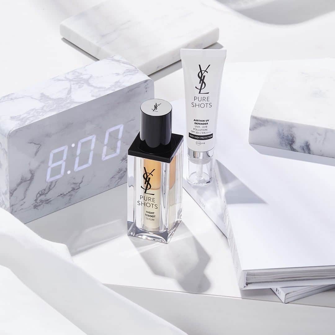 Yves Saint Laurent Beautyさんのインスタグラム写真 - (Yves Saint Laurent BeautyInstagram)「Bathe yourself in light, with PURE SHOTS NIGHT REBOOT SERUM to reveal healthier, more radiant skin with a formula infused with moonlight cactus oil and glycolic acid. While the new PURE SHOTS AIRTHIN UV DEFENDER protects your from the damaging effects of the sun, with niacinimide and detoxifying citrus peel. Available in Japan. #yslbeauty #pureshots #nightreboot #uvdefender」5月12日 17時59分 - yslbeauty