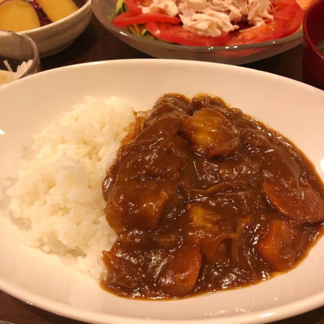 南條早紀のインスタグラム：「肉じゃがカレー🍛 . . おとといつくった肉じゃがを きのうはカレーにして食べました🤤 . だいたい肉じゃがとか煮物とかって 作りすぎてしまって食べきれないので よくこのリメイクするんだけど、 今回のカレーなぜかとても美味しくできた🥺✨ . . 作り方は超簡単。 余った肉じゃがにお水を入れて、 ルーを溶かすだけ😂 手抜きリメイク料理なんだけど、 お水から作るカレーより 野菜に味がしみしみだから、 美味しくなる気がします☺️❤️ 混入するしらたきは気にしません。笑 . 大家族の方はすぐ肉じゃがも 無くなっちゃいそうですが、 ひとり暮らしや少人数家庭の方は おすすめです💓 . . 4枚目の手前の塩辛は、例のブツです😂🦑❤️ . . #富山 #富山県 #とやま #toyama #おうちごはん #お家ごはん #料理 #リメイク #リメイク料理 #手抜き #楽ちん #カレー #肉じゃがリメイク #美味しい #ひとり暮らし #少人数家庭 #おすすめ #料理記録 #料理上手になりたい  #おうち時間 #おうち時間を楽しむ #stayhome #食べすぎ #🐷 #アナウンサー #南條早紀 #なんじょうのにちじょう」