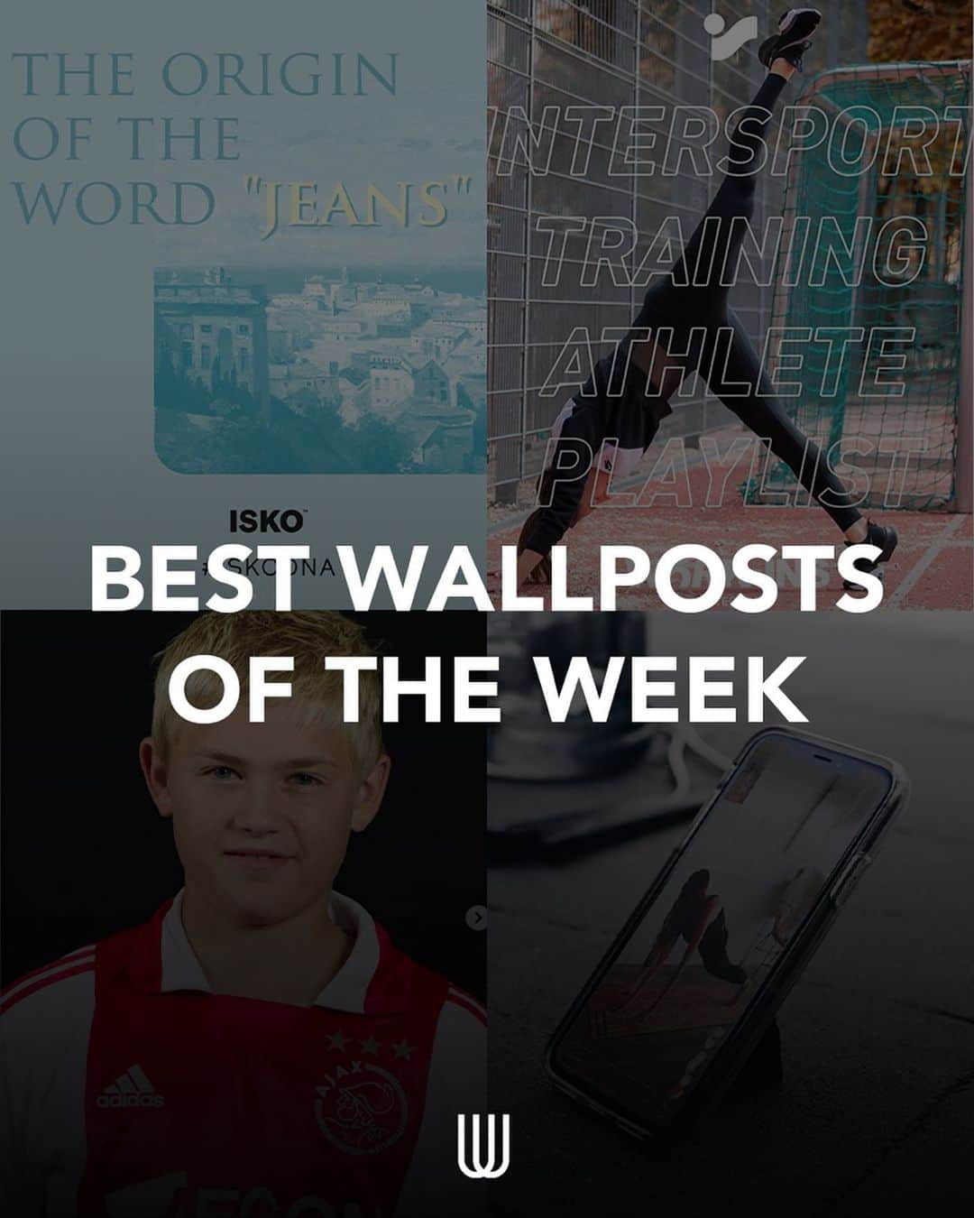 のインスタグラム：「Check out the best wallposts from our clients! 🔥  Find out the meaning of the word “jeans” and let @iskodenim guide you. Discover the latest hits in the new athlete playlist together with @intersporttraining. 🎧 Who are these young players? ⚽️By being creative with content, we continue to produce unique content on @intersportfootball. And if you are looking for new phone accessories check @clckrofficial for the latest products. 📱💯」