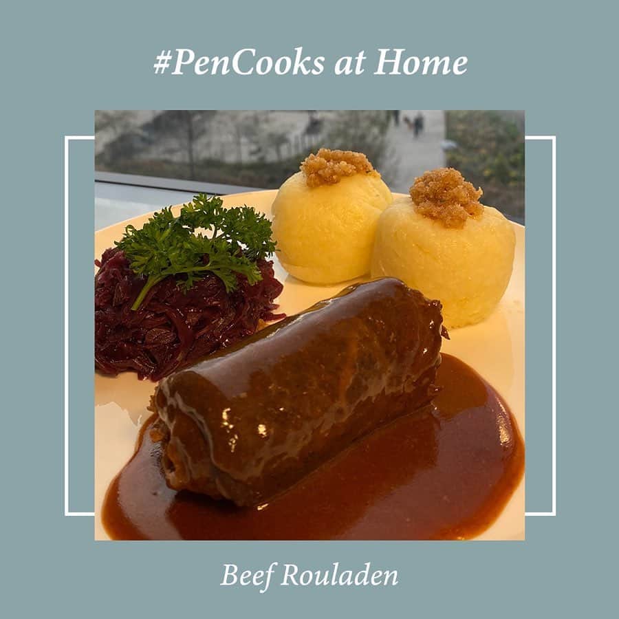 のインスタグラム：「Today on #PenCooks, we’re showing you how to create a classic German dish called Beef Rouladen with Jim Reutemann, Executive Chef at @thepeninsulanyc. This warming dish is “deftig” (or “hearty”) and will impress the whole family, as it has Jim’s.  Swipe through and tap over to our Instagram Stories for the full recipe! We’d love to see what you’re making at home, so tag #PenCooks in your own posts to show us your cooking adventures.」