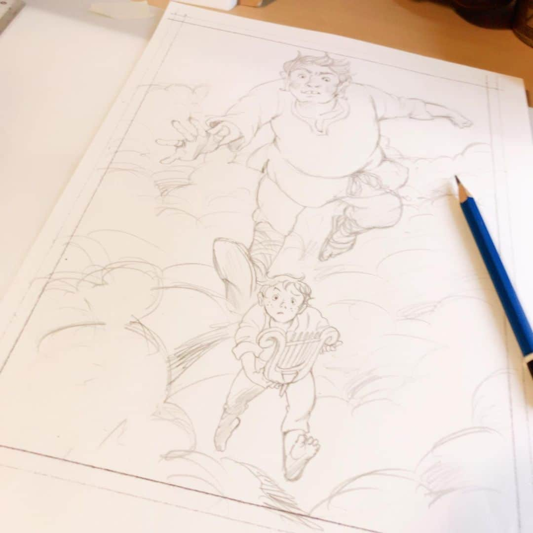 イラストレーター山崎牧子さんのインスタグラム写真 - (イラストレーター山崎牧子Instagram)「sketch Jack and the Beanstalk  仕事の再開少しずつ やっとクライマックスに… #sketch#pencil#fairytale#illustration#childrensbooksillustrator#スケッチ#イラストレーター#童話#絵本」5月14日 2時40分 - makiko.inatome