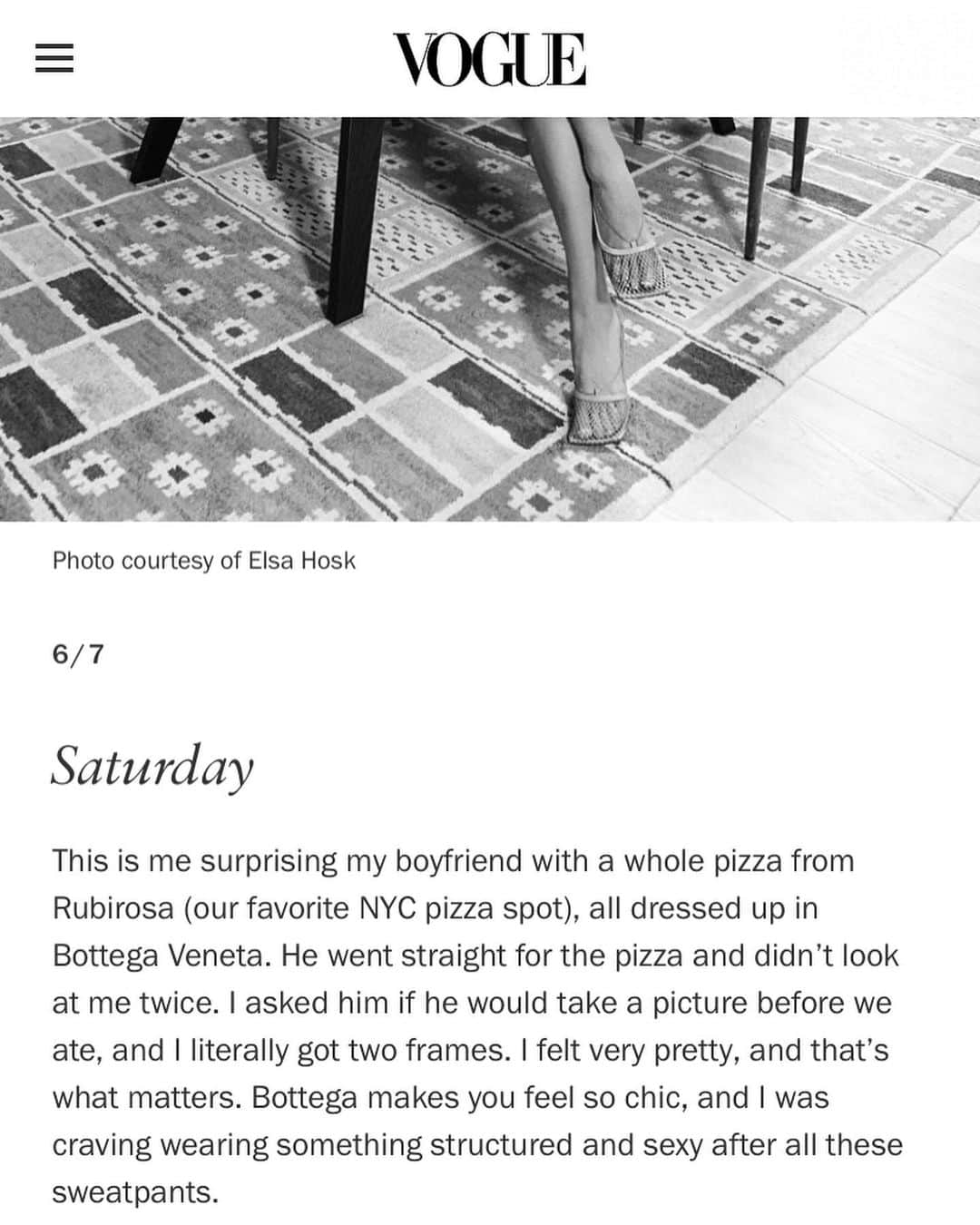 エルザ・ホスクさんのインスタグラム写真 - (エルザ・ホスクInstagram)「Day 6 for @voguemagazine 7 days 7 looks 🍕 pizza date in @bottegaveneta ⭐️」5月14日 2時48分 - hoskelsa