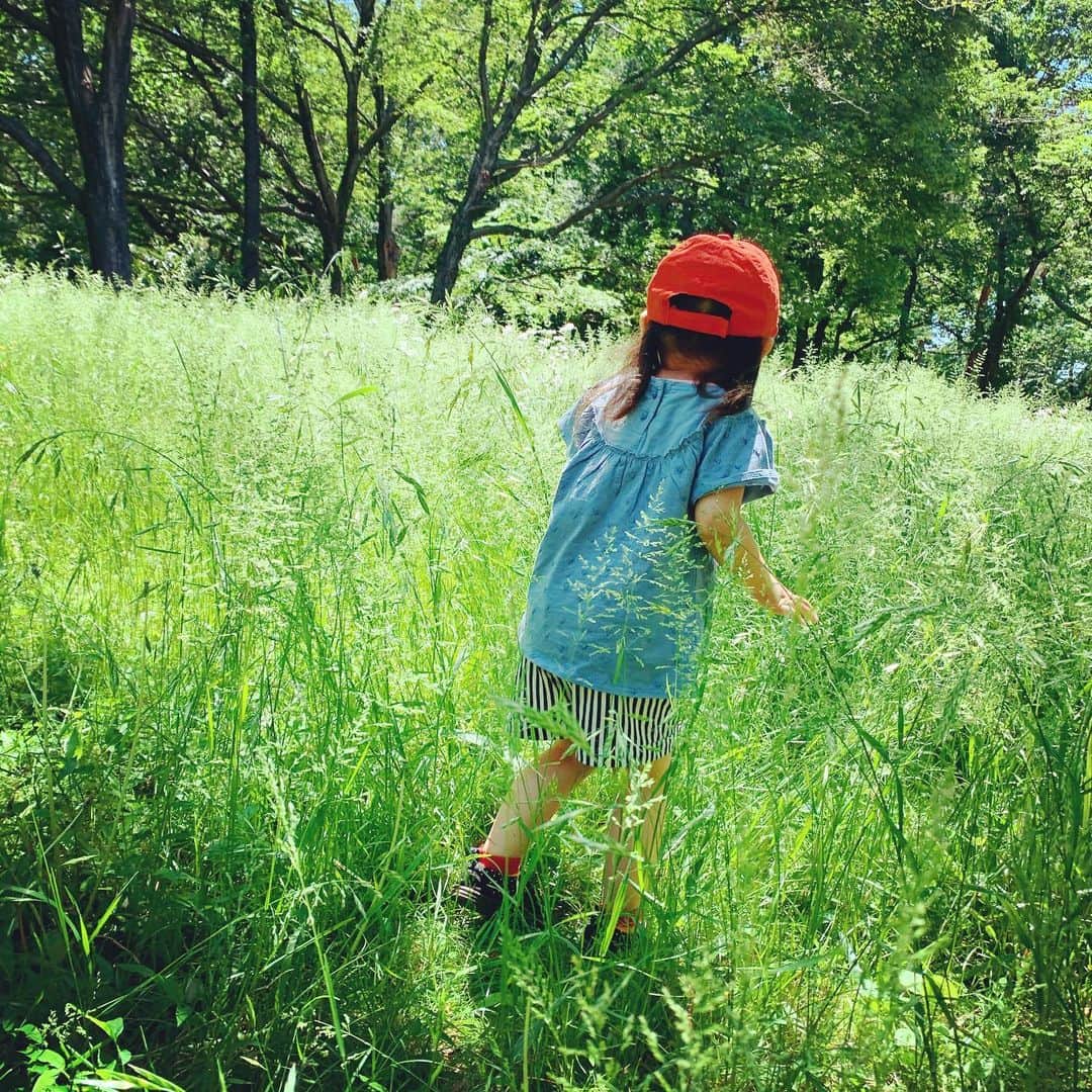 虎南有香のインスタグラム：「密を避けたお散歩🐯🍃 公園の遊具は使えなくても、自然のものだけで楽しく遊べるのは子供の凄いところ😊❤️ 鳥を追いかけたり、虫を見つけたり、枝を拾ってみたり…❣️ 私も運動不足解消🤰🌈 おうち時間と、おそと時間… 色々工夫しながら日々過ごしてます✌️💗 室内の遊び場が恋しいな…。笑」