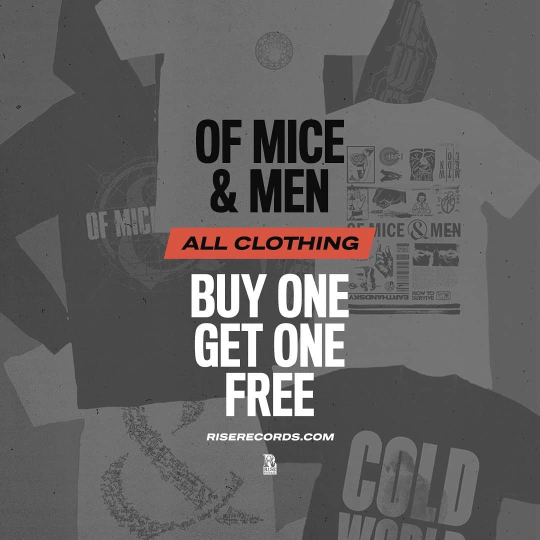 Of Mice & Menさんのインスタグラム写真 - (Of Mice & MenInstagram)「Buy one get one free on all #OfMiceAndMen cloth items til Friday over at RiseRecords.com!🧶👕」5月14日 6時34分 - omandm