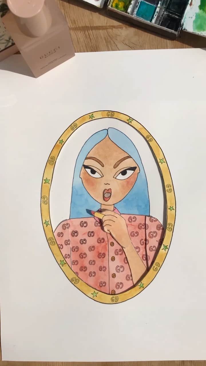 のインスタグラム：「Created by #EmmaAllegretti @allegrettiregretti for @guccibeauty, a water-coloured stop-motion video features a message of self-care and love imagined by the artist. #AlessandroMichele @alessandro_michele #GucciBeauty #GucciCommunity」