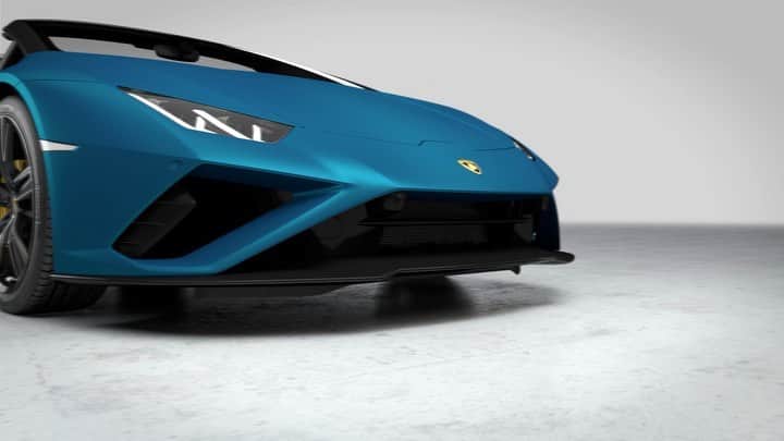 ランボルギーニのインスタグラム：「True sophistication is gratifying from all angles.  The new Huracán EVO RWD Spyder continues the Lamborghini V10’s powerful design, reflecting our innovative vision through the perfection of its form, visible in the front bumper. Its shark-like nose and new, sharper lines - while capable of taking your breath away - clearly set it apart from its 4WD counterpart.  #Lamborghini #HuracanEVORWDSpyder #RewindToRWD」