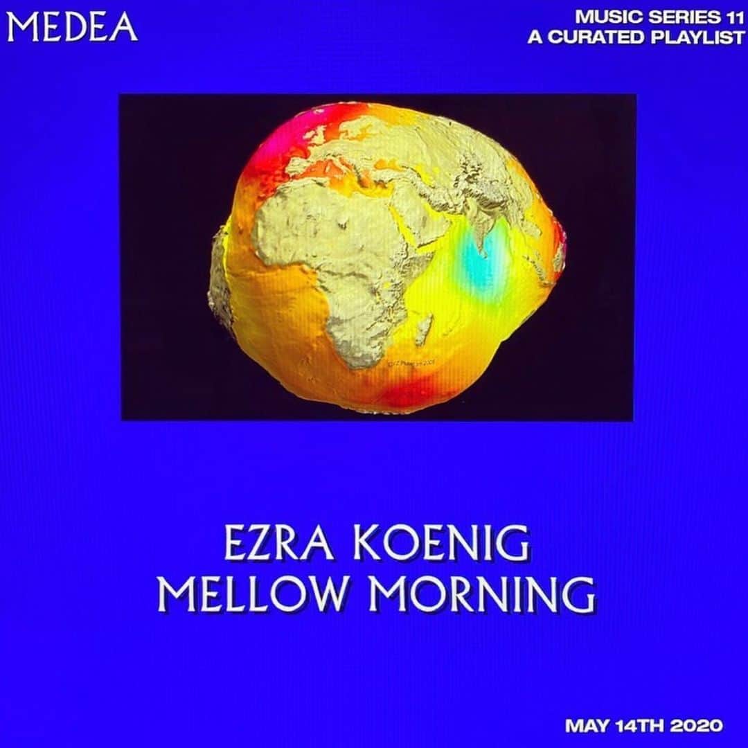 エズラ・クーニグのインスタグラム：「very happy to participate in this great series of playlists put together by @fotineeee (aka @medeasisters ) - I went with the theme of “mellow morning.” hanging in the kitchen making coffee or chilling in bed kinda thing. it’s a mix of crunch, vibe & beauty - like any great mellow morning. Apple Music link in my bio, @fotineeee has the Spotify link」
