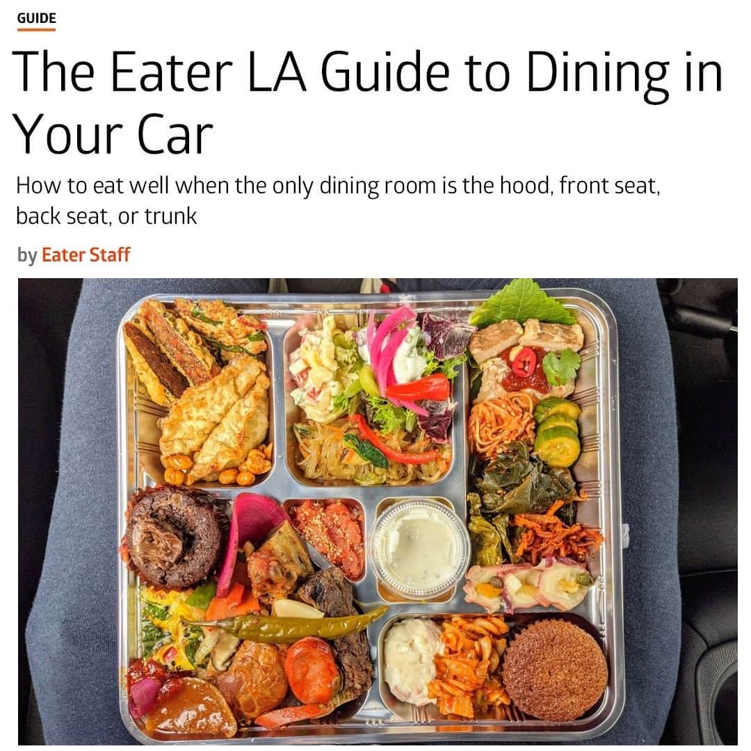 Eater LAさんのインスタグラム写真 - (Eater LAInstagram)「LA has always been a car city, and now restaurants are leaning into the four-wheeled dining experience. @spoonbyh's bountiful dosirak plate is just one of the many great new takeout options around Los Angeles. ⁣ ⁣ Click the link in bio to our hacks for dining in your car, direct from Eater LA editors.⁣ ⁣ 📸: @mattatouille」5月15日 2時36分 - eater_la