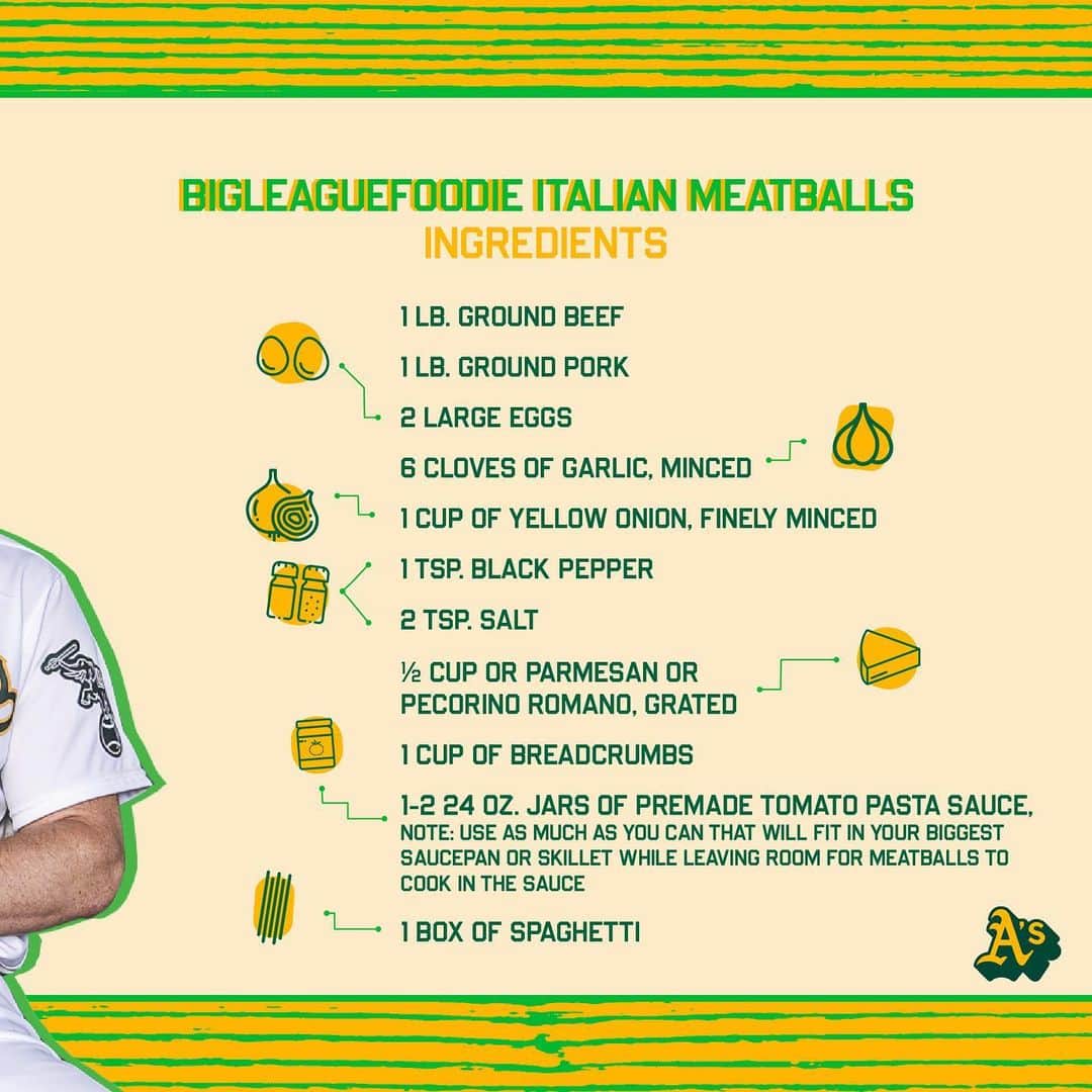 オークランド・アスレチックスさんのインスタグラム写真 - (オークランド・アスレチックスInstagram)「"Mark, you’re not making your own pasta sauce? Whaddup?” @bigleaguefoodie’s here to tell you whaddup with his newest Cooking with Canha and @coppolawine recipe: Italian Meatballs!  Find this recipe and all past ones at athletics.com/canha  #CookingWithCanha」5月15日 3時41分 - athletics