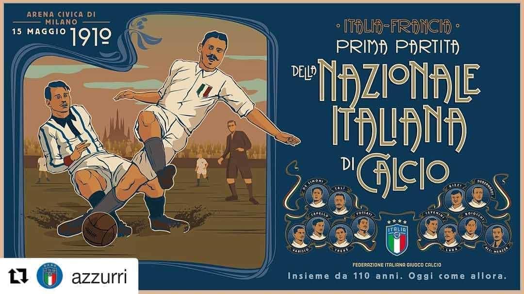 ロベルト・マンチーニのインスタグラム：「“La Nazionale simbolo di un Paese che sa sempre rialzarsi” ・・・ #Nazionale110 🇮🇹 Oggi la Nazionale compie 1️⃣1️⃣0️⃣ anni. Il 15 maggio 1910 l’#Italia giocava contro la #Francia 🇫🇷 la sua prima partita all’Arena Civica di #Milano. ⚽️ La notizia e il manifesto celebrativo 👉🏻 www.figc.it 🗣 Gravina: “Celebriamo il passato guardando con fiducia al futuro” . . . . #buoncompleanno #hbd #italia #distantimauniti」