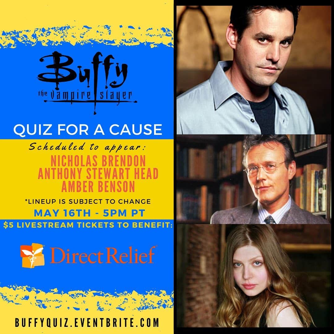 ニコラス・ブレンドンさんのインスタグラム写真 - (ニコラス・ブレンドンInstagram)「Join Quiz for a Cause - Buffy - to benefit Direct Relief this Saturday at 8PM ET/5PM PT!!!! This is not a drill! Get your tickets!!! #Repost @grrarghcast with @get_repost ・・・ Full lineup announcement! buffyquiz.eventbrite.com #buffythevampireslayer #btvs @nicholasbrendon @rebma_nosneb @jane_espenson @larrybagby @iyarilimon @realrobinriker」5月15日 10時10分 - nicholasbrendon