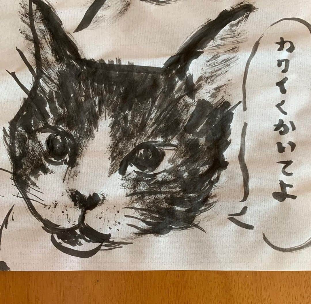 宮本えりさんのインスタグラム写真 - (宮本えりInstagram)「私なりに可愛く描いた 百倍増しにね 笑  #ヨボヨボなときの#ネネじゃないよ#ムチムチしてた#若い頃の#愛猫#白黒#猫」5月15日 14時51分 - eri.m.nene