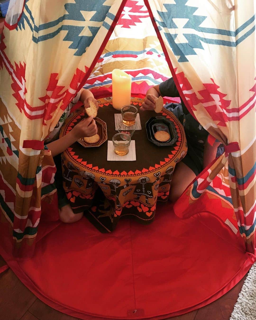 川江美奈子さんのインスタグラム写真 - (川江美奈子Instagram)「家の中にテント張ってる率高し そして覗くとたいがいお茶会してる  #1年生と3年生」5月15日 16時17分 - minakokawae