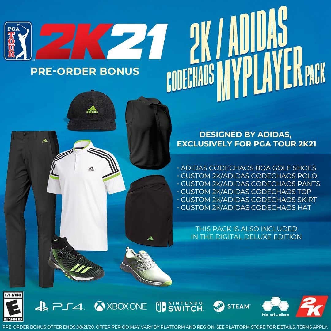 adidas Golfさんのインスタグラム写真 - (adidas GolfInstagram)「Swing with swag in #PGATOUR2K21 🏌️‍♂️🏌️‍♀️ Pre-order now and score the 2k x adidas #CODECHAOS MyPLAYER pack designed exclusive for @PGATOUR2K 21.  Game officially drops August 21 🎮」5月16日 2時10分 - adidasgolf