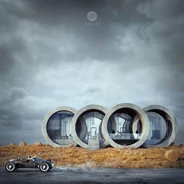 のインスタグラム：「空想の家に姿を変えても美しさが際立つ《Four Rings》のフォルム。 見慣れたロゴも、形を変えることで全く違った見え方に。 《Four Rings House》での暮らしは、いつも新鮮な驚きに満ちています。  #Audi #Audijapan #アウディ #carwithoutlimits #carsofinstagram #Audiworld #Audigenic #車好きな人と繋がりたい #stayhome #おうち時間 #Wamhouse」