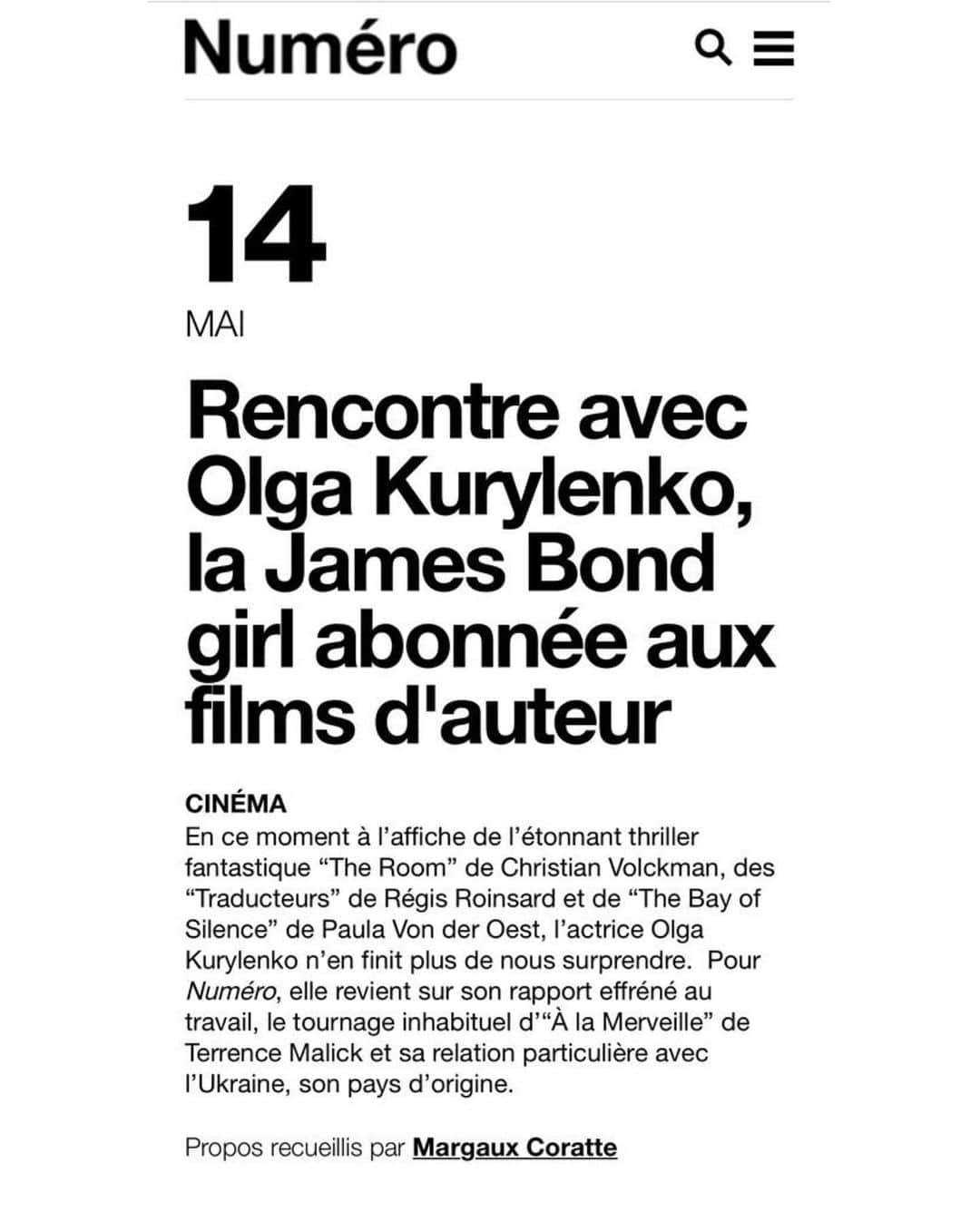 オルガ・キュリレンコさんのインスタグラム写真 - (オルガ・キュリレンコInstagram)「Pour lire l’interview en entier cliquez sur le lien dans ma bio 🤗 _______________________________________________________ @VanMalder @NumeroMagazine @KarinModels_Official #Magazine #Photoshoot @AKCommunication」5月15日 21時43分 - olgakurylenkoofficial