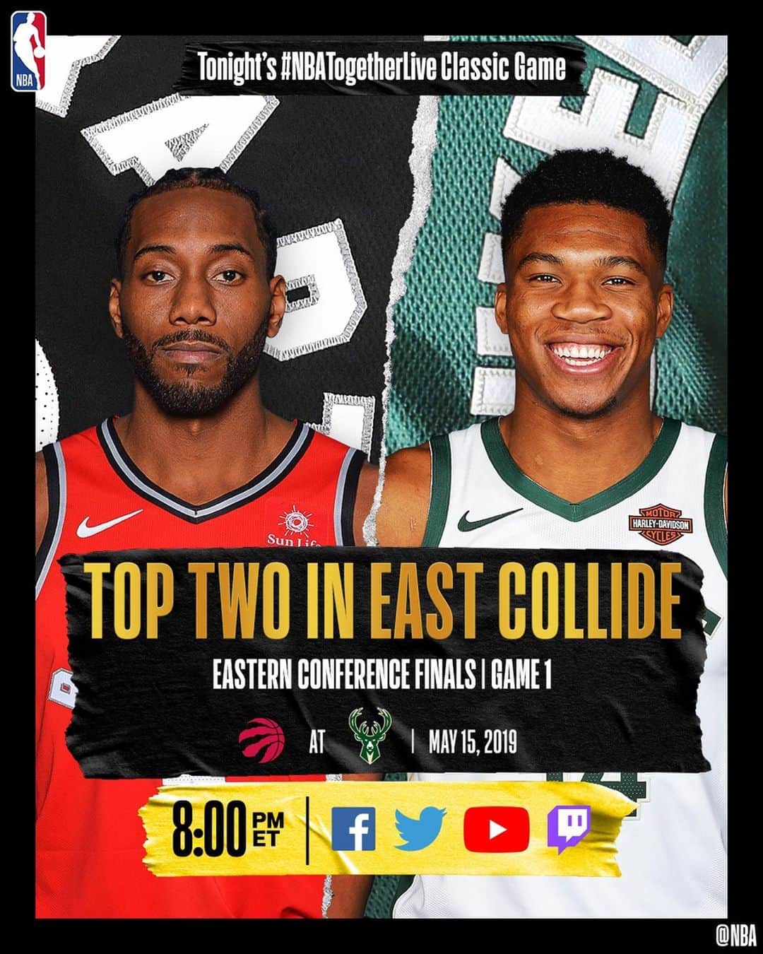 NBAさんのインスタグラム写真 - (NBAInstagram)「Tonight’s #NBATogetherLive Classic Game features Game 1 of the 2019 Eastern Conference Finals between the @bucks & @raptors (5/15/19)! _ _ _ We’re streaming it live & watching together on @NBA Facebook, Twitter, YouTube & Twitch at 8:00pm/et!‬」5月16日 3時31分 - nba