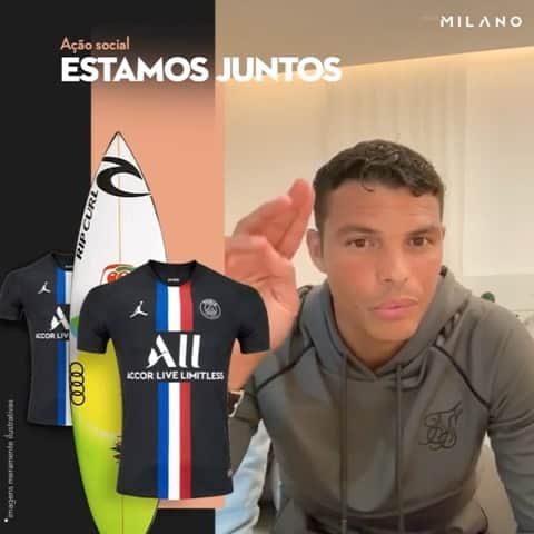 チアゴ・シルヴァのインスタグラム：「O @cidade_milano, empreendimento super inovador no centro de Floripa, está ajudando as comunidades e as famílias da cidade que mais precisam durante este momento difícil, e agora vai estender esse convite para que todos nós possamos colaborar por meio de doações. Para incentivar ainda mais a contribuição de todos, eu e meus amigos @neymarjr e  @gabrielmedina mandamos para eles nossas camisas do PSG e uma prancha de surf, todas usadas e autografadas por nós! Os itens vão ser sorteados entre as pessoas que participarem da campanha de doações.  Para participar e concorrer aos itens, basta acessar o link que aparece no final do vídeo ou o link na bio do @cidade_milano. Participe e ajude quem mais precisa, afinal, estamos todos juntos! • • • #ThiagoSilva #TS2 #CidadeMilano #Doação #NeymarJunior #GabrielMedina #ParisSaintGermain #IciCestParis #PSG #FamiliaSilva #CoronaOut #restecheztoi #jesuischezmoi #restezchezvous #fiqueemcasa #fiquememcasa #ficaemcasa #euficoemcasa #stayhome #stayathome #restezalamaison #yomequedoencasa」