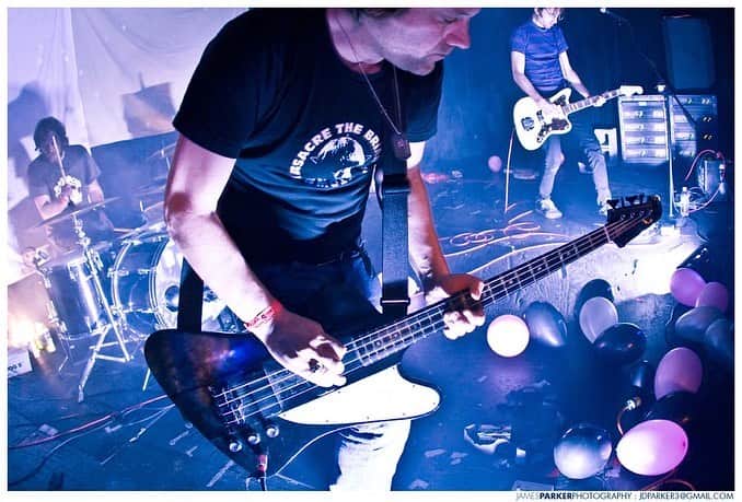A Place to Bury Strangersのインスタグラム：「Happy Birthday and much love to Jono Mofo!!! Let the good times roll!  Photo 1 by @jamesparker_ @magicstickdet February 15, 2008  Photo 2 by @greg_wilson_dp rehearsal space @deathbyaudio September 18, 2007  #badassforever #gocardiff #cardiff #theoriginal #bassmaster  #oceanbassman #itsafastdrivingraveupwithjonomofo」