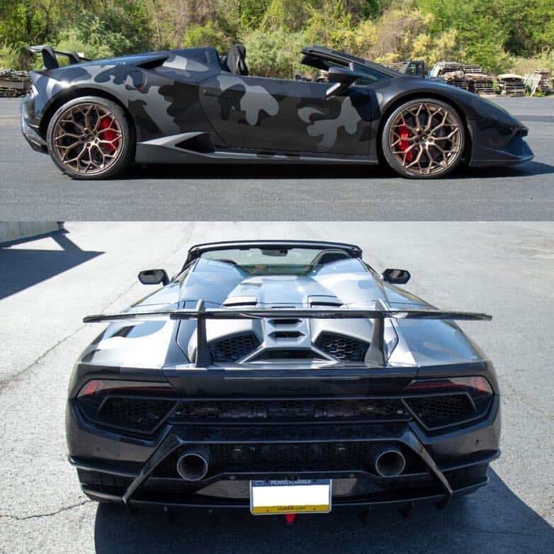 CarsWithoutLimitsさんのインスタグラム写真 - (CarsWithoutLimitsInstagram)「Performante Spyder customized by @careffex 🎥 ——————————————————— • 3M Satin Black Wrap w/Gloss and Matte Camo Print  #carswithoutlimits #lamborghini」5月16日 1時16分 - carswithoutlimits