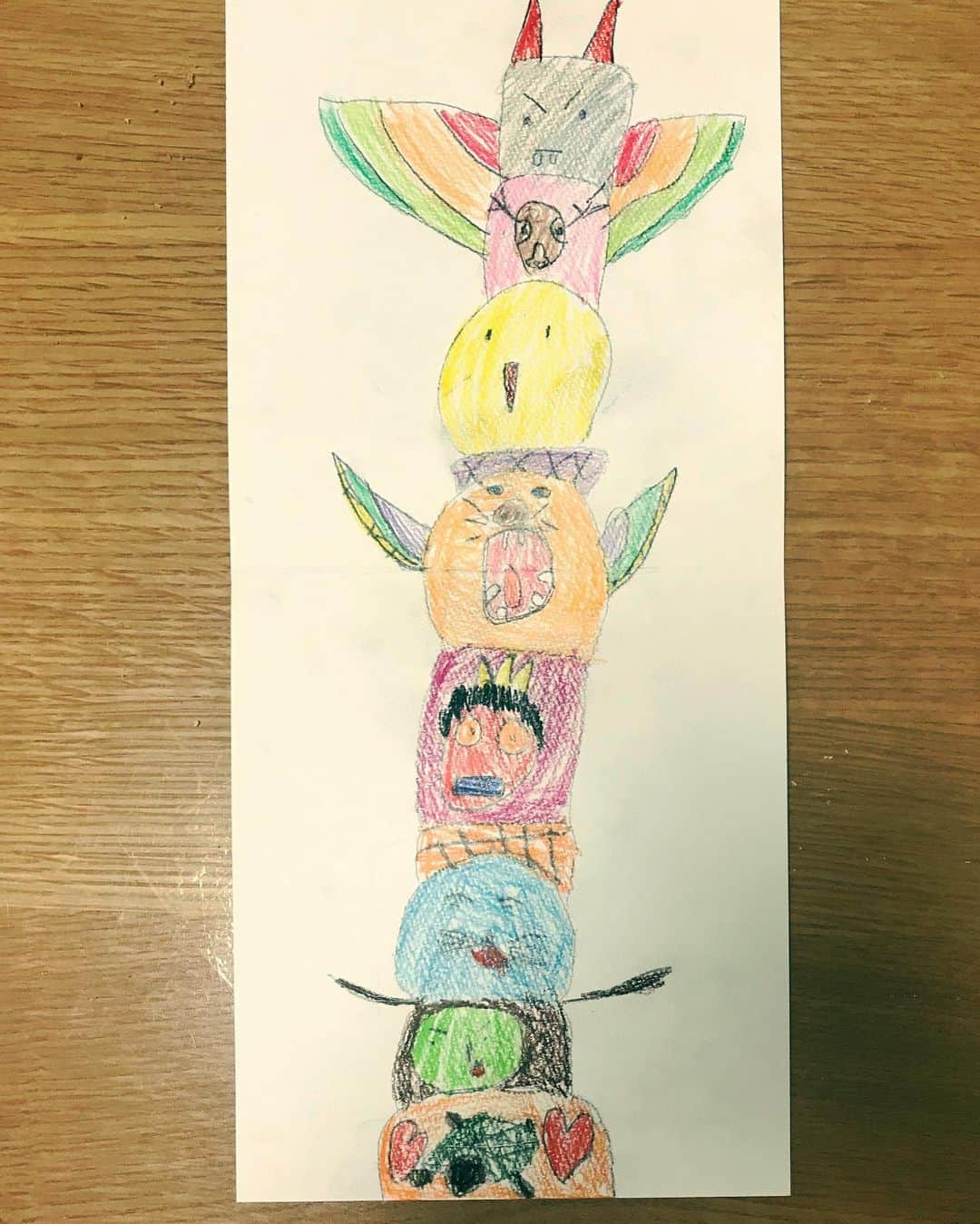 尾木直樹さんのインスタグラム写真 - (尾木直樹Instagram)「トーテンポール描いたお孫ちゃん。学校の課題です。楽しくやってます - #コロナ休校#トーテンポール#課題#たのしい #可愛い💕」5月16日 12時25分 - oginaoki_ogimama